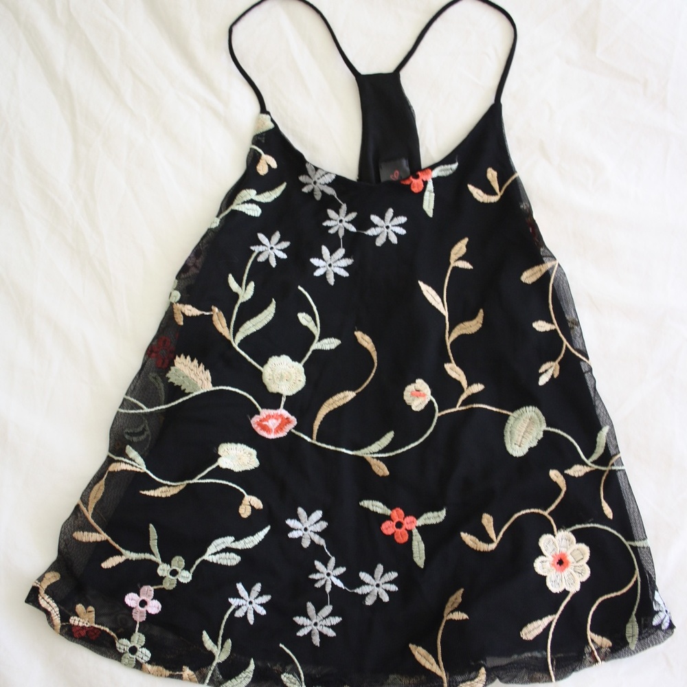 Blk Embroidered Silklike floral cami I Heart Joah